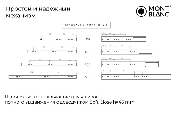 Направляющие шариковые 45/550 с доводчиком MontBlanc
